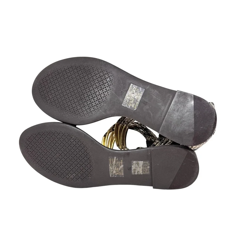 Tory Burch Mignon Ankle Strap Flat Sandals Gold Snake Print Size 8.5